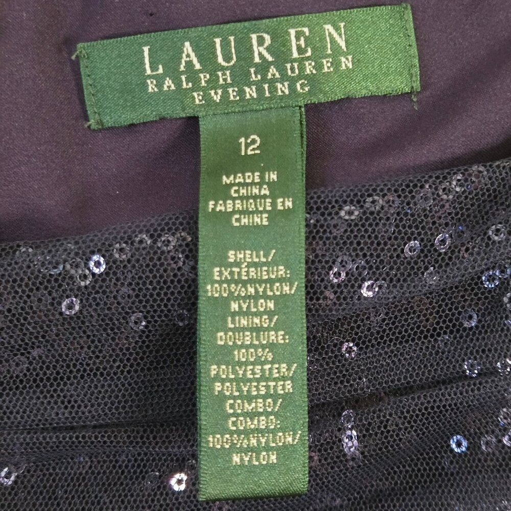 Lauren Ralph Lauren Evening Menu Sequin Tulle Ruched Wiggle Dress Size 12 - Picture 4 of 6